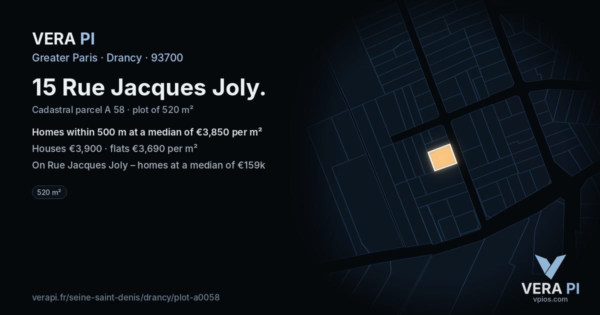 15 Rue Jacques Joly, Drancy at night – the plot lit, the parcels around coloured by the prices near them