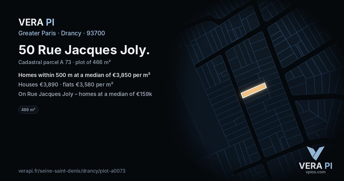 50 Rue Jacques Joly, Drancy at night – the plot lit, the parcels around coloured by the prices near them