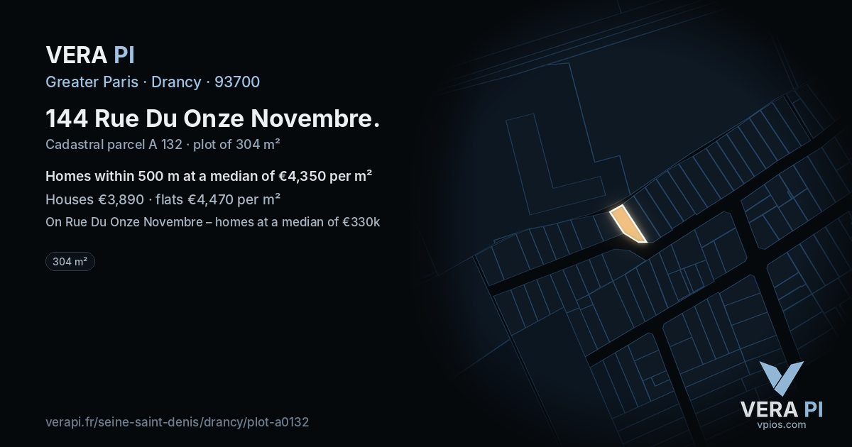 144 Rue Du Onze Novembre, Drancy at night – the plot lit, the parcels around coloured by the prices near them