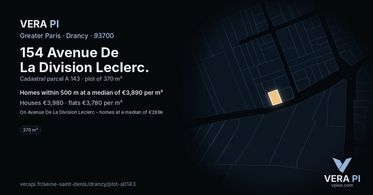 154 Avenue De La Division Leclerc, Drancy at night – the plot lit, the parcels around coloured by the prices near them