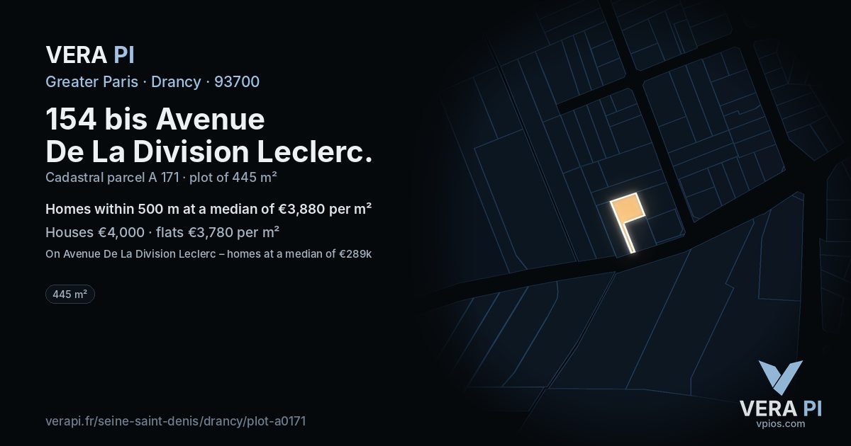 154 bis Avenue De La Division Leclerc, Drancy at night – the plot lit, the parcels around coloured by the prices near them