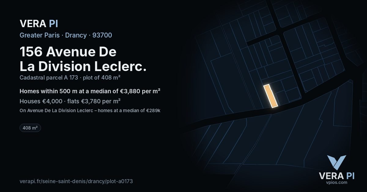 156 Avenue De La Division Leclerc, Drancy at night – the plot lit, the parcels around coloured by the prices near them