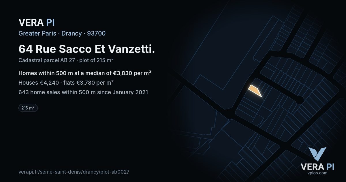 64 Rue Sacco Et Vanzetti, Drancy at night – the plot lit, the parcels around coloured by the prices near them