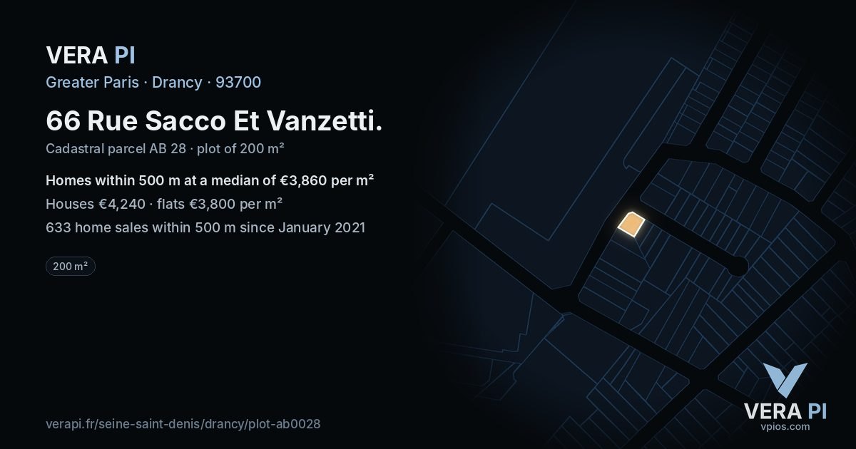 66 Rue Sacco Et Vanzetti, Drancy at night – the plot lit, the parcels around coloured by the prices near them