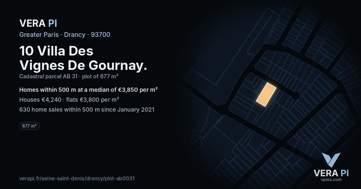 10 Villa Des Vignes De Gournay, Drancy at night – the plot lit, the parcels around coloured by the prices near them