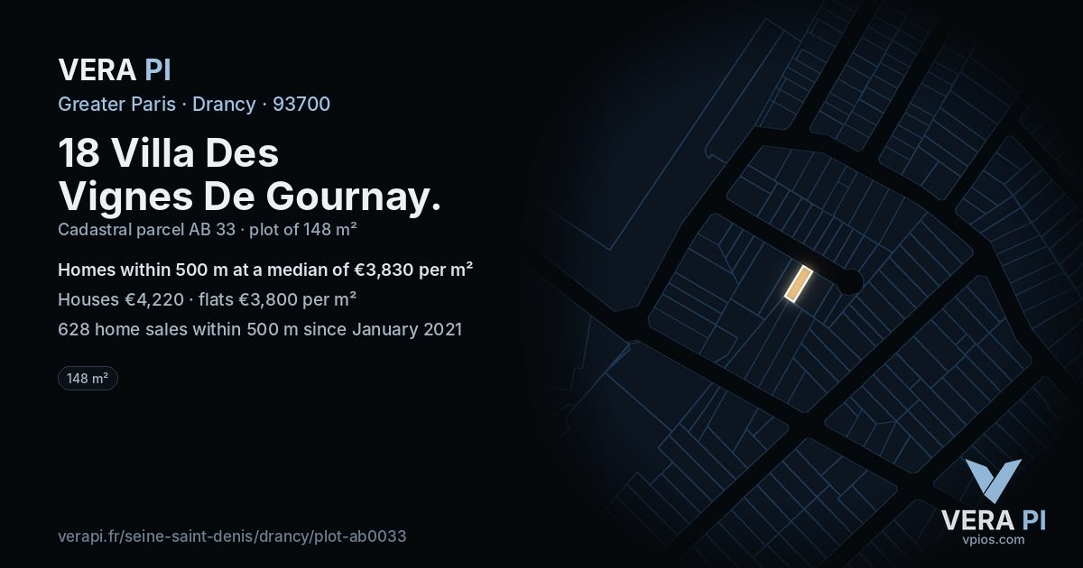 18 Villa Des Vignes De Gournay, Drancy at night – the plot lit, the parcels around coloured by the prices near them