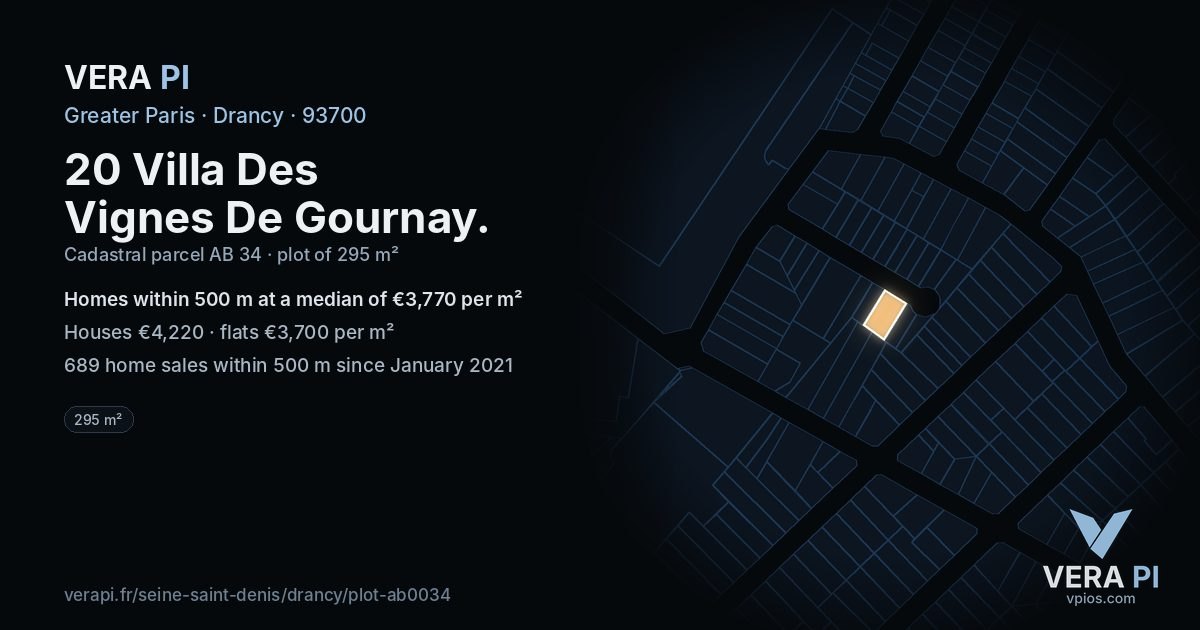 20 Villa Des Vignes De Gournay, Drancy at night – the plot lit, the parcels around coloured by the prices near them