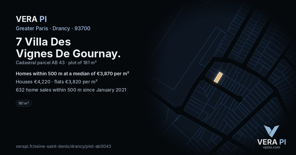 7 Villa Des Vignes De Gournay, Drancy at night – the plot lit, the parcels around coloured by the prices near them