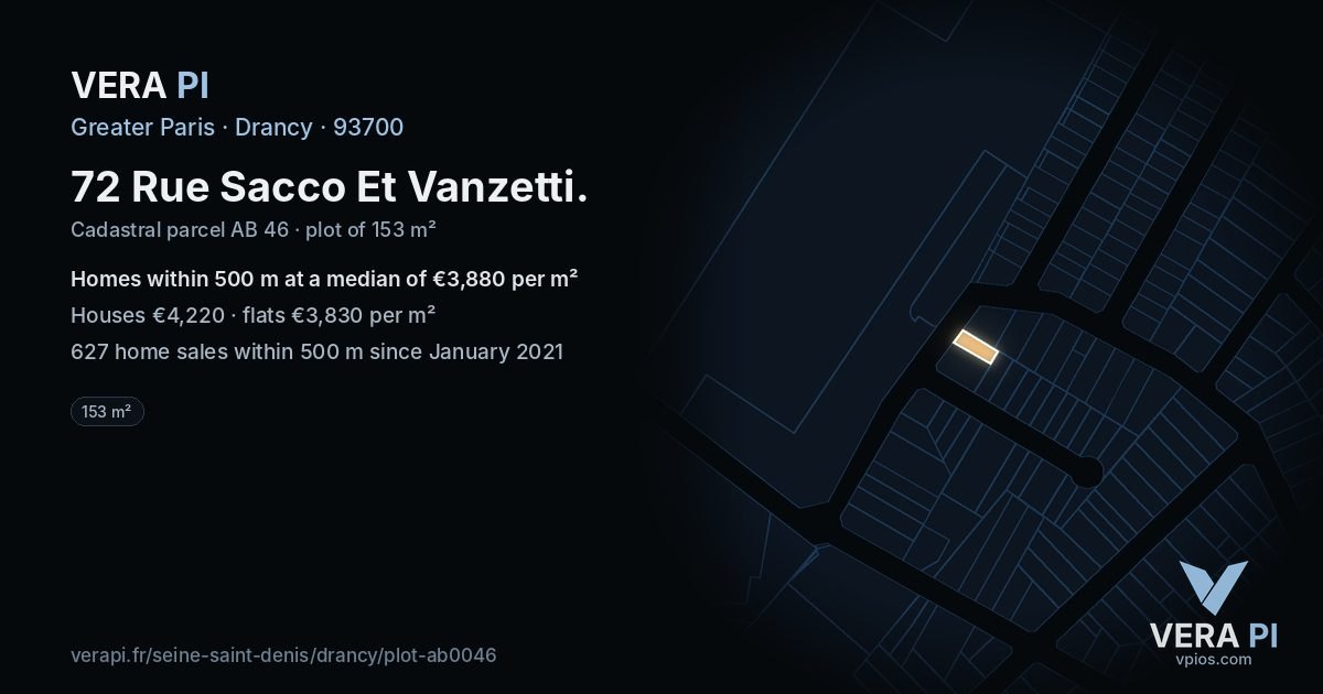 72 Rue Sacco Et Vanzetti, Drancy at night – the plot lit, the parcels around coloured by the prices near them