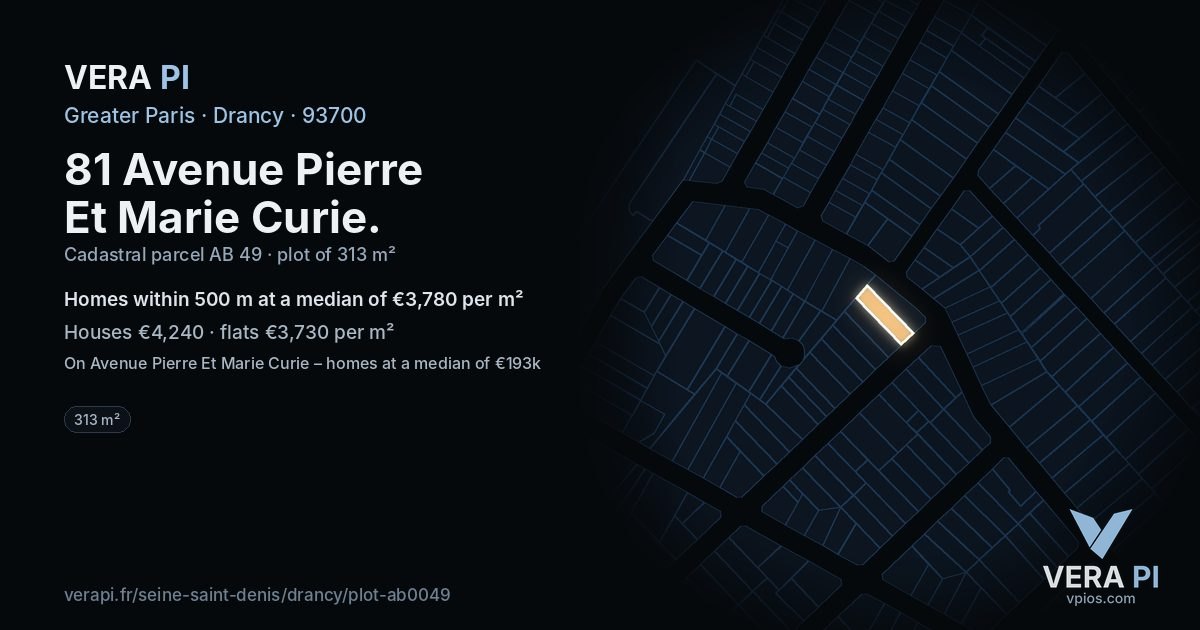 81 Avenue Pierre Et Marie Curie, Drancy at night – the plot lit, the parcels around coloured by the prices near them