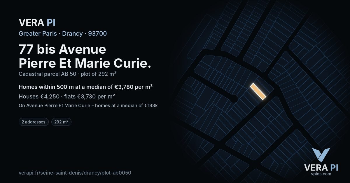 77 bis Avenue Pierre Et Marie Curie, Drancy at night – the plot lit, the parcels around coloured by the prices near them