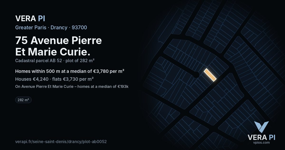 75 Avenue Pierre Et Marie Curie, Drancy at night – the plot lit, the parcels around coloured by the prices near them