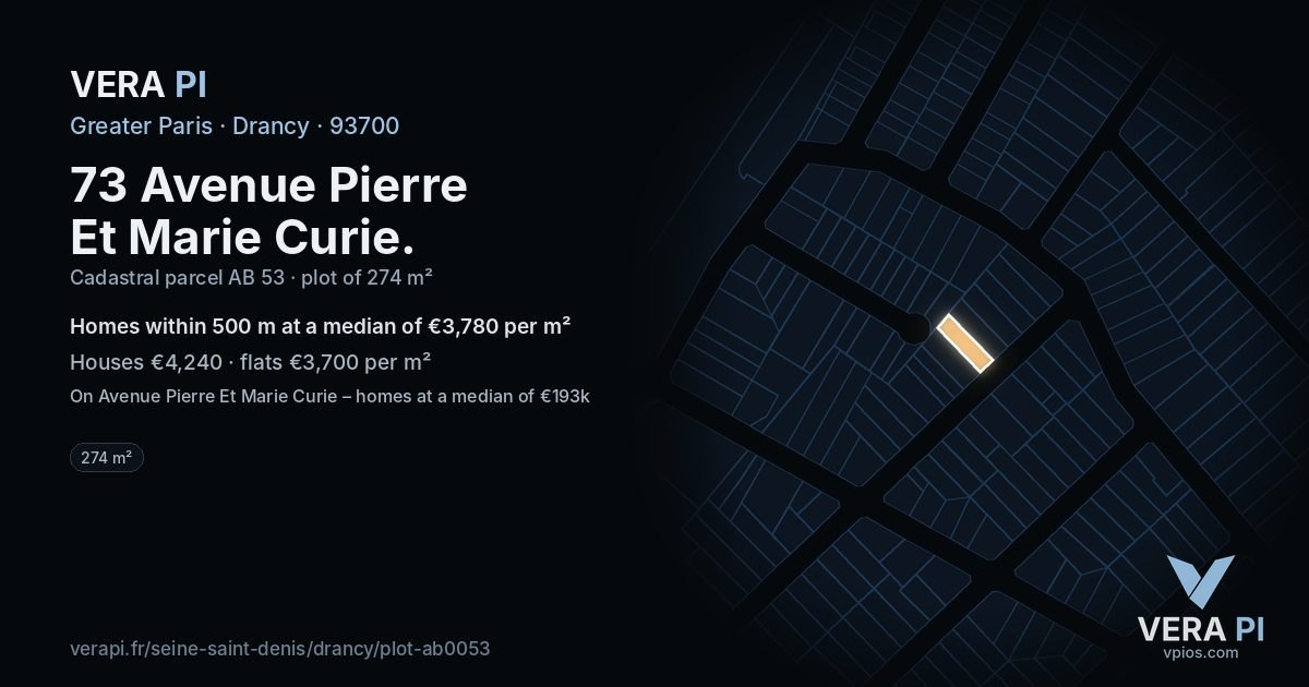 73 Avenue Pierre Et Marie Curie, Drancy at night – the plot lit, the parcels around coloured by the prices near them