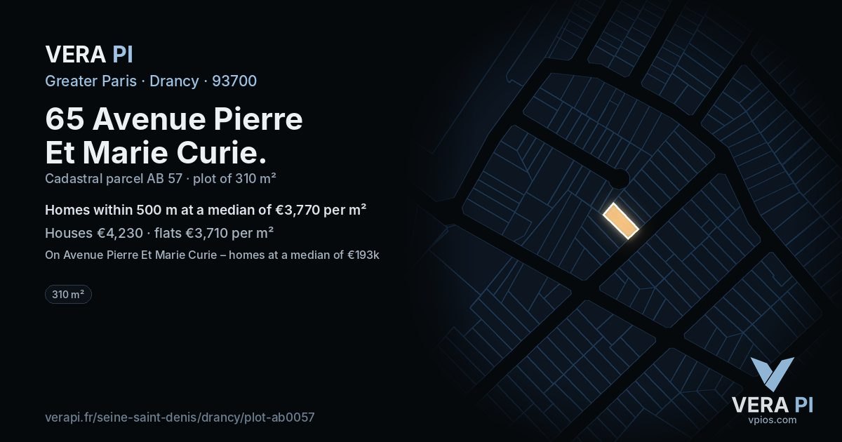 65 Avenue Pierre Et Marie Curie, Drancy at night – the plot lit, the parcels around coloured by the prices near them