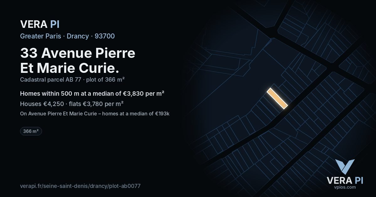 33 Avenue Pierre Et Marie Curie, Drancy at night – the plot lit, the parcels around coloured by the prices near them