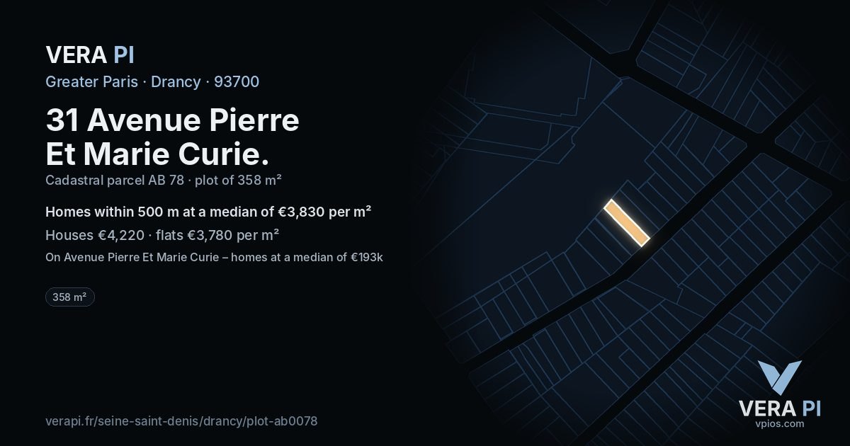 31 Avenue Pierre Et Marie Curie, Drancy at night – the plot lit, the parcels around coloured by the prices near them