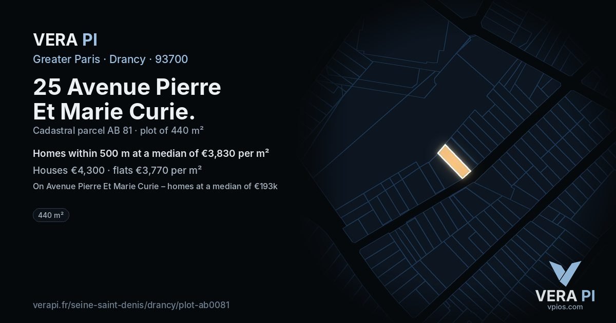 25 Avenue Pierre Et Marie Curie, Drancy at night – the plot lit, the parcels around coloured by the prices near them