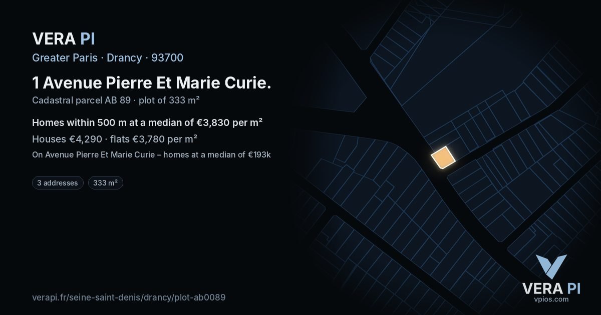 1 Avenue Pierre Et Marie Curie, Drancy at night – the plot lit, the parcels around coloured by the prices near them