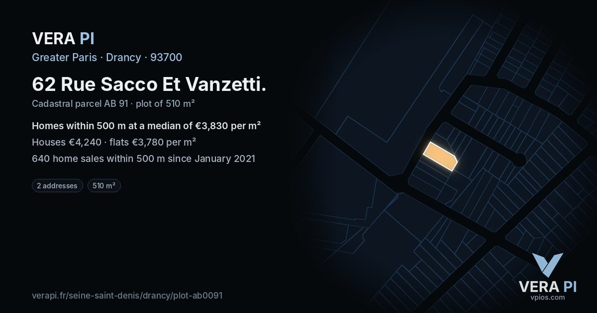 62 Rue Sacco Et Vanzetti, Drancy at night – the plot lit, the parcels around coloured by the prices near them