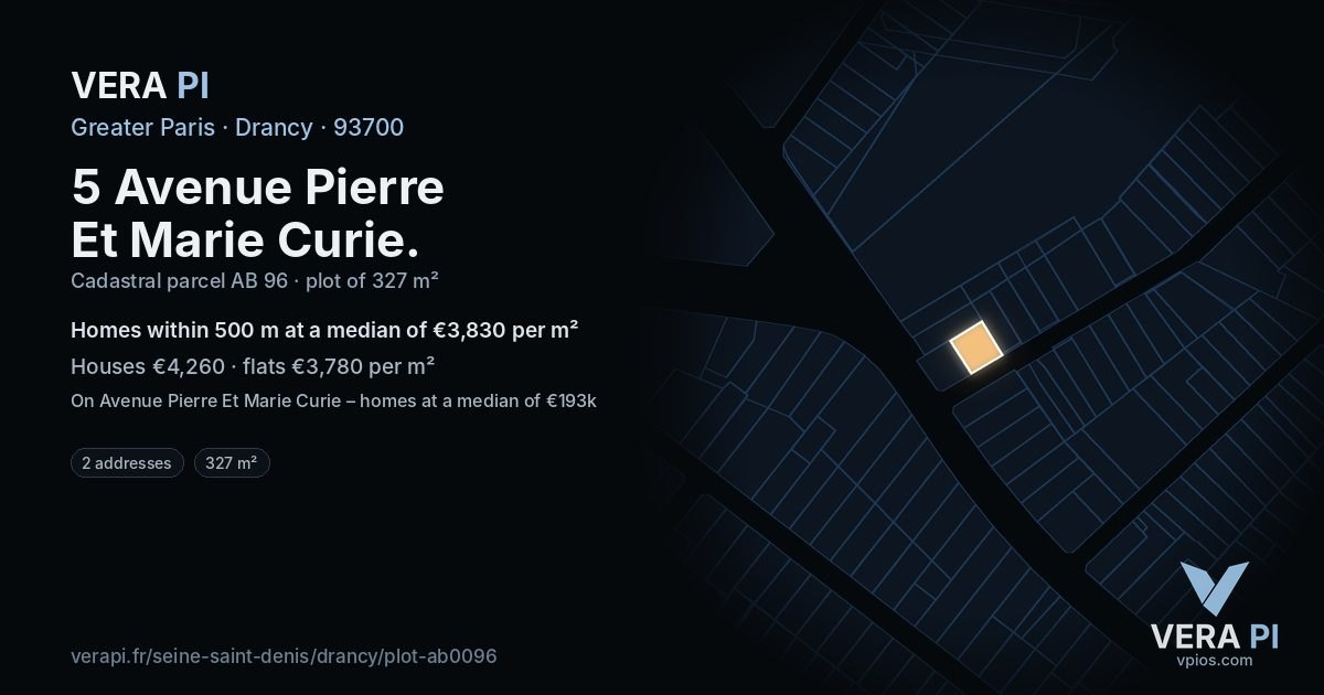 5 Avenue Pierre Et Marie Curie, Drancy at night – the plot lit, the parcels around coloured by the prices near them
