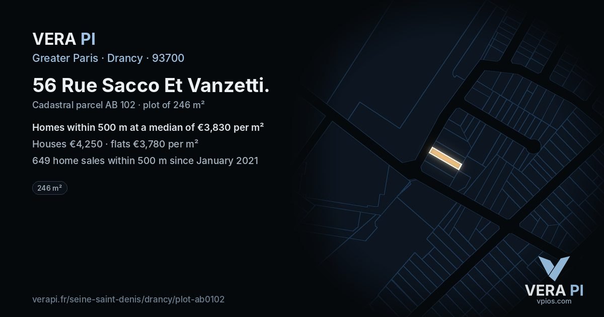 56 Rue Sacco Et Vanzetti, Drancy at night – the plot lit, the parcels around coloured by the prices near them