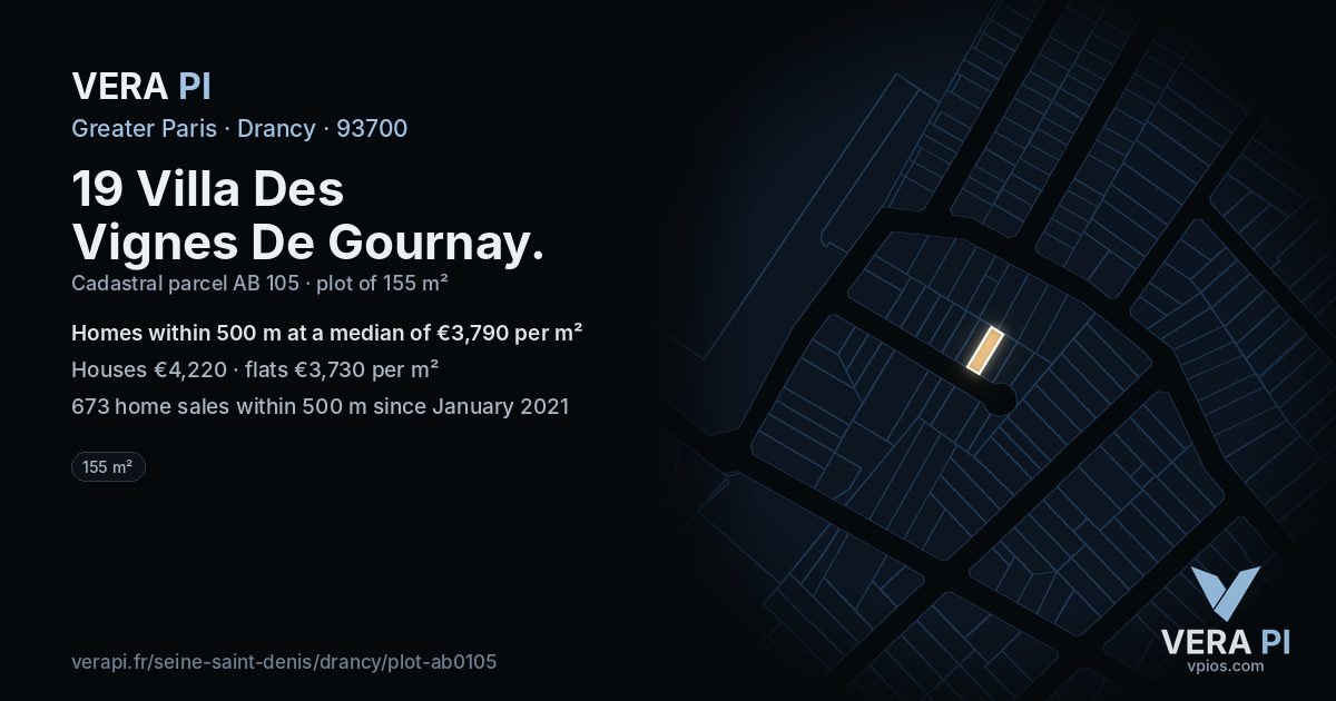 19 Villa Des Vignes De Gournay, Drancy at night – the plot lit, the parcels around coloured by the prices near them