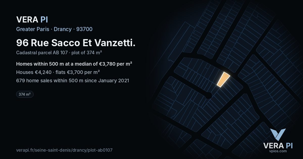 96 Rue Sacco Et Vanzetti, Drancy at night – the plot lit, the parcels around coloured by the prices near them
