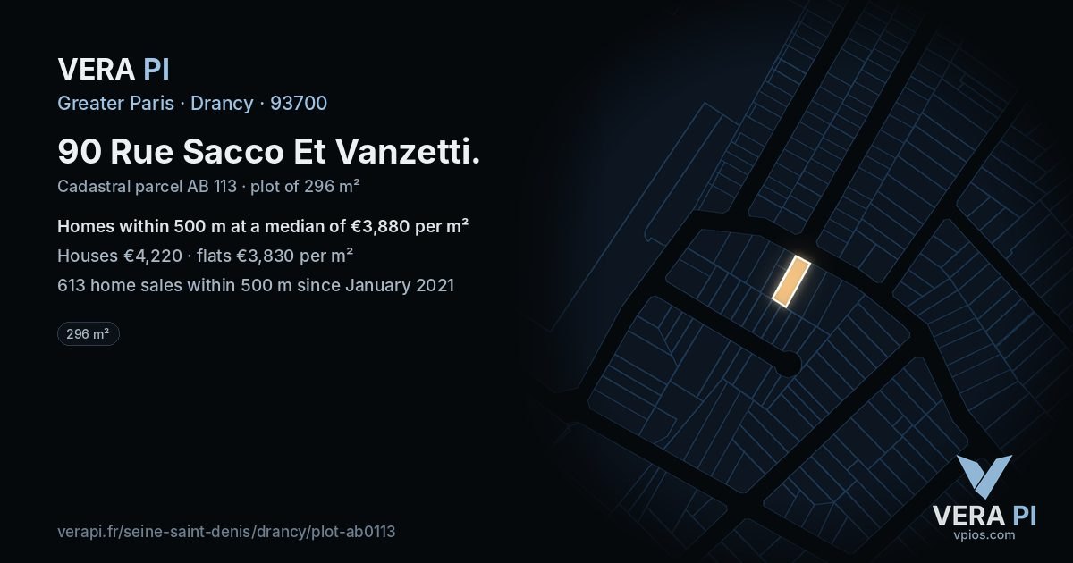 90 Rue Sacco Et Vanzetti, Drancy at night – the plot lit, the parcels around coloured by the prices near them