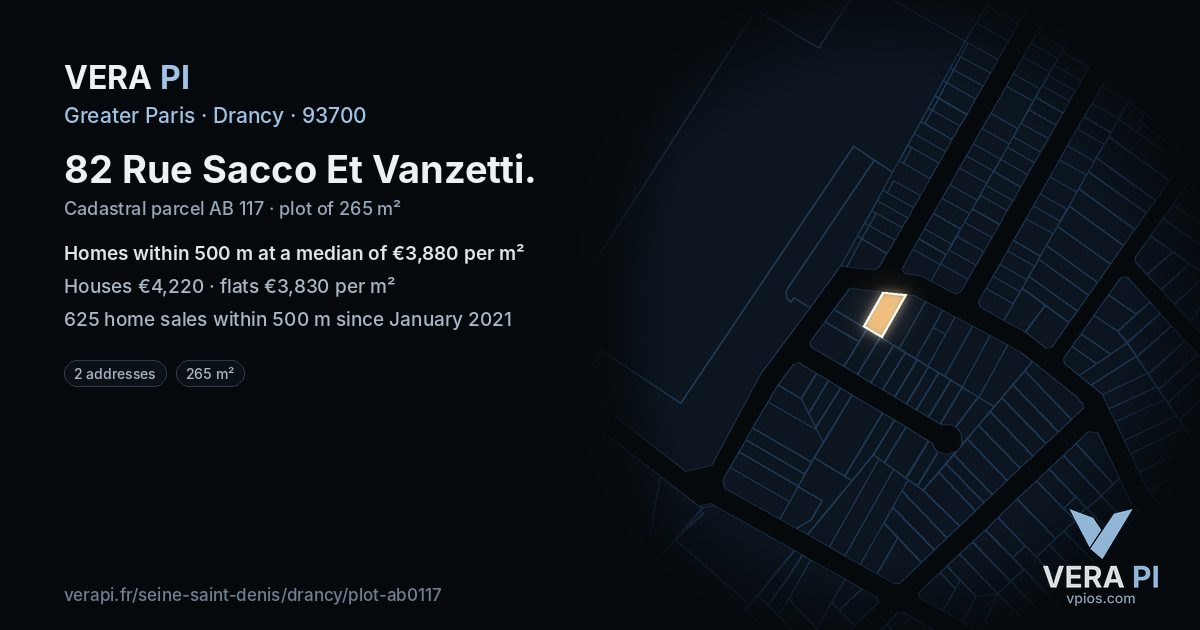 82 Rue Sacco Et Vanzetti, Drancy at night – the plot lit, the parcels around coloured by the prices near them