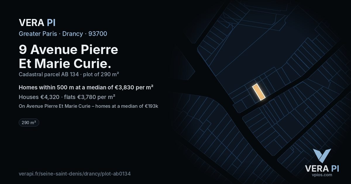9 Avenue Pierre Et Marie Curie, Drancy at night – the plot lit, the parcels around coloured by the prices near them