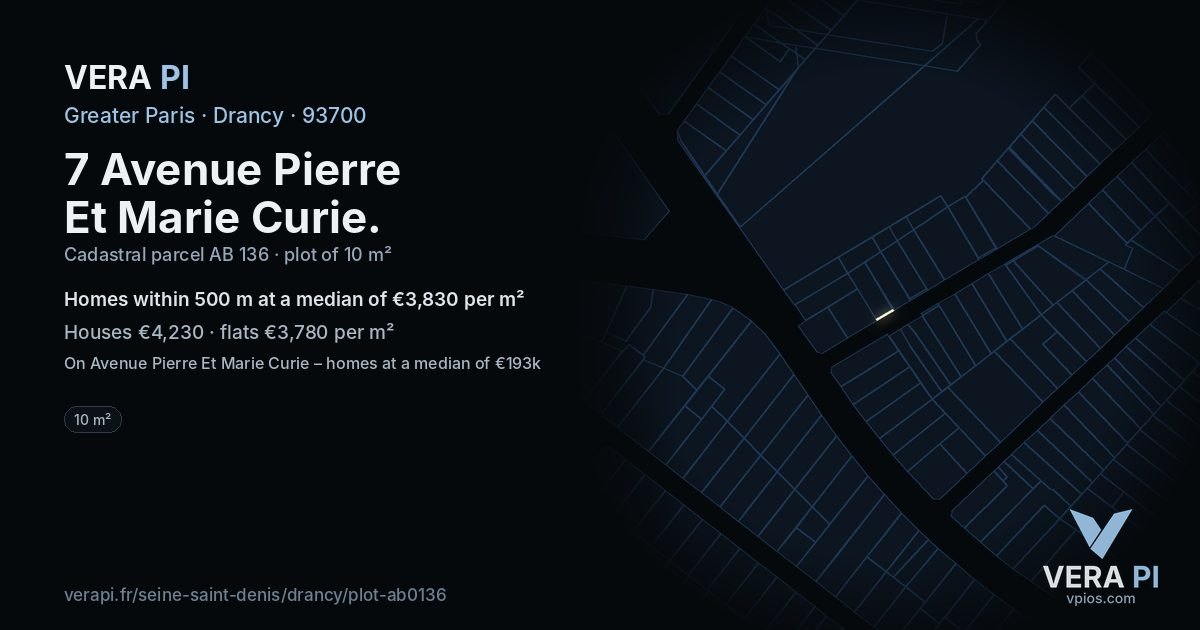 7 Avenue Pierre Et Marie Curie, Drancy at night – the plot lit, the parcels around coloured by the prices near them