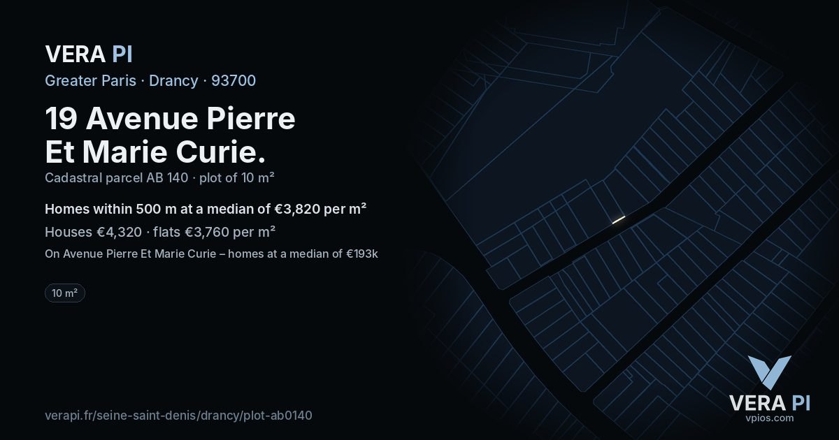 19 Avenue Pierre Et Marie Curie, Drancy at night – the plot lit, the parcels around coloured by the prices near them