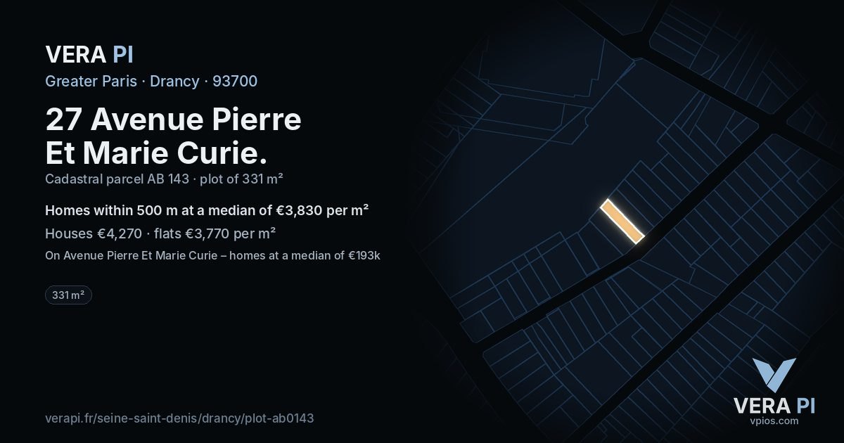 27 Avenue Pierre Et Marie Curie, Drancy at night – the plot lit, the parcels around coloured by the prices near them