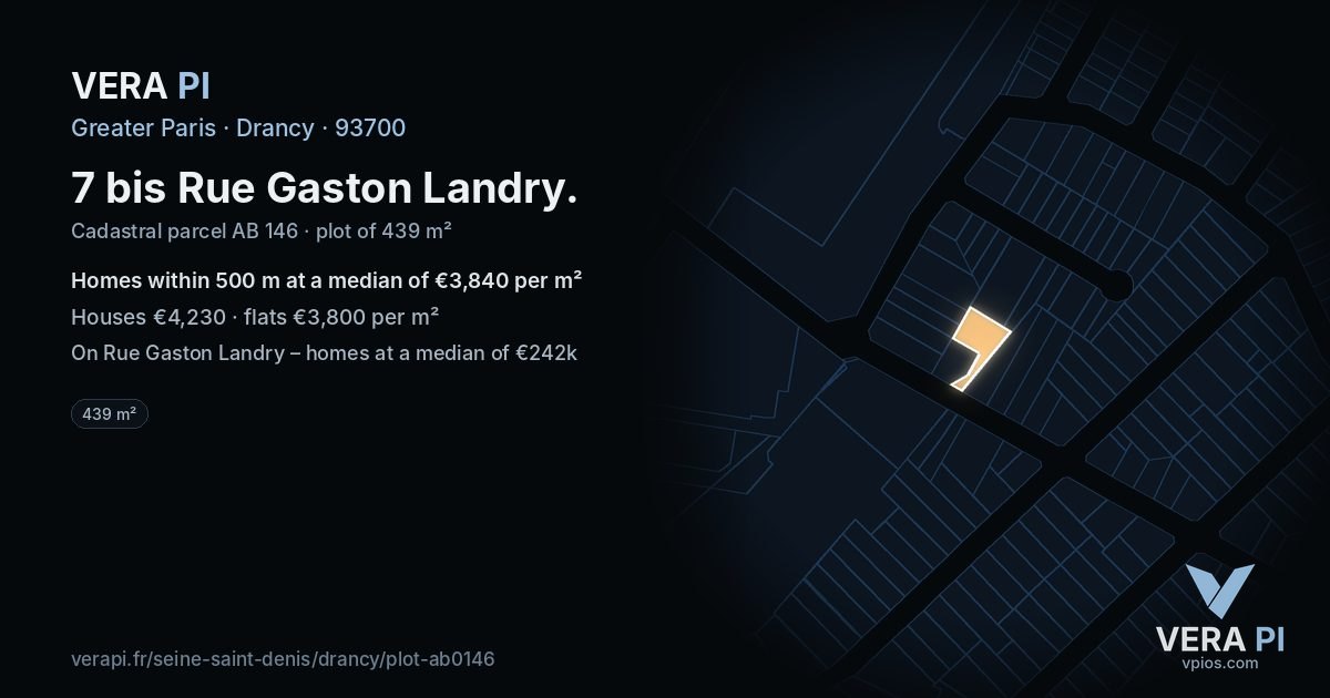 7 bis Rue Gaston Landry, Drancy at night – the plot lit, the parcels around coloured by the prices near them