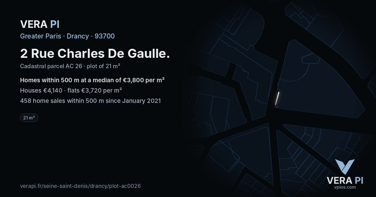 2 Rue Charles De Gaulle, Drancy at night – the plot lit, the parcels around coloured by the prices near them