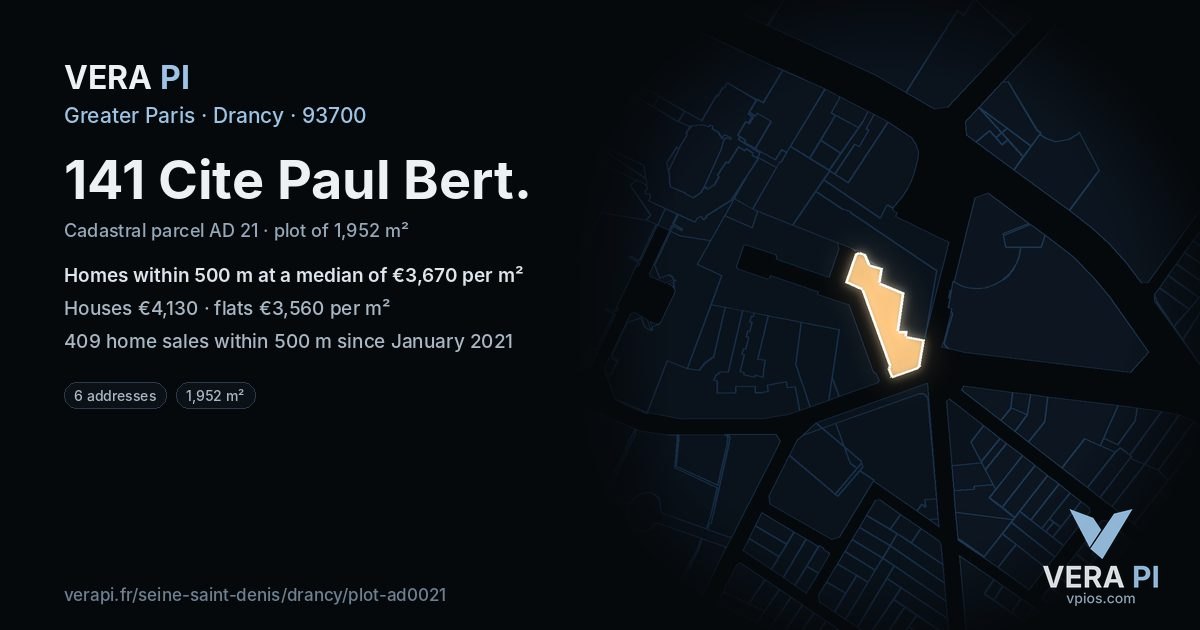 141 Cite Paul Bert, Drancy at night – the plot lit, the parcels around coloured by the prices near them