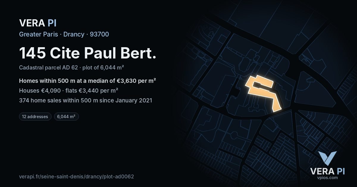 145 Cite Paul Bert, Drancy at night – the plot lit, the parcels around coloured by the prices near them
