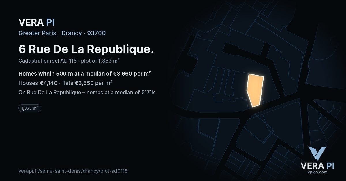 6 Rue De La Republique, Drancy at night – the plot lit, the parcels around coloured by the prices near them