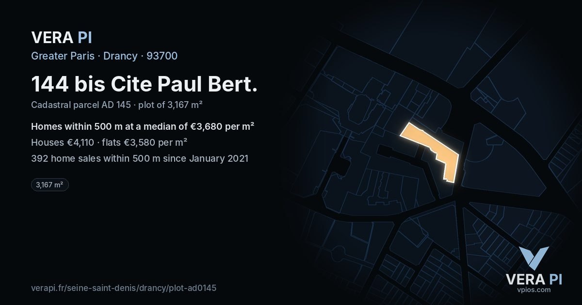 144 bis Cite Paul Bert, Drancy at night – the plot lit, the parcels around coloured by the prices near them