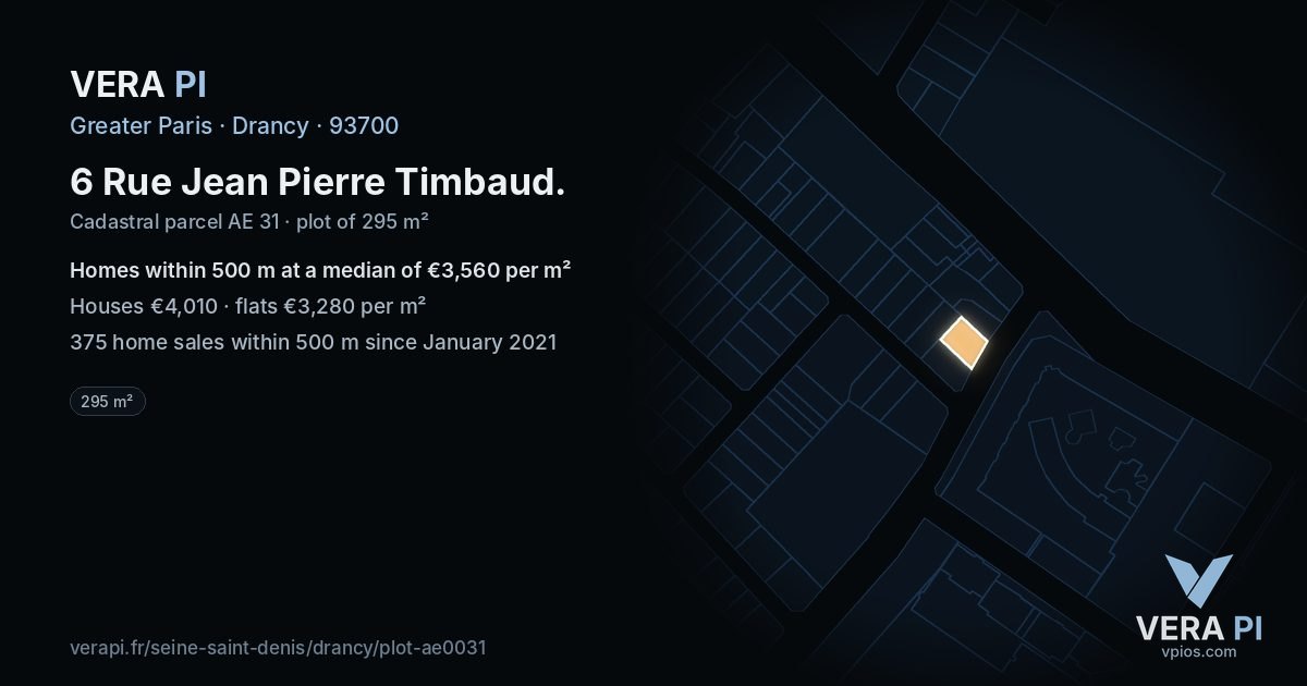 6 Rue Jean Pierre Timbaud, Drancy at night – the plot lit, the parcels around coloured by the prices near them