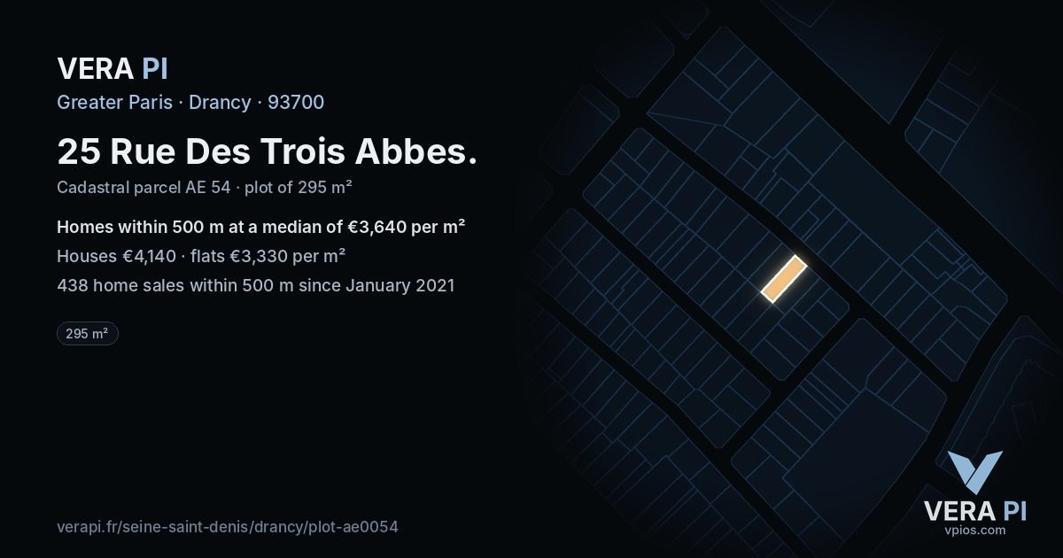 25 Rue Des Trois Abbes, Drancy at night – the plot lit, the parcels around coloured by the prices near them