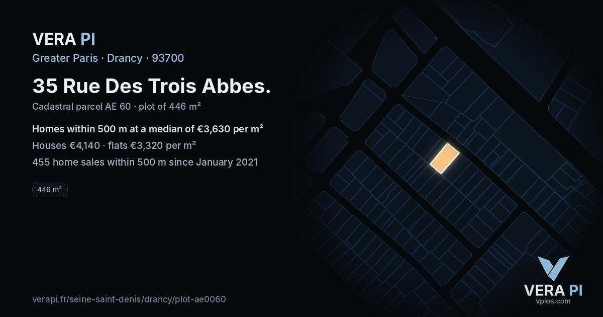 35 Rue Des Trois Abbes, Drancy at night – the plot lit, the parcels around coloured by the prices near them