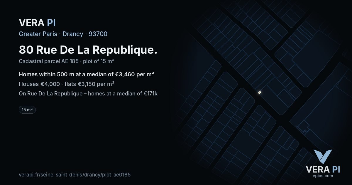 80 Rue De La Republique, Drancy at night – the plot lit, the parcels around coloured by the prices near them