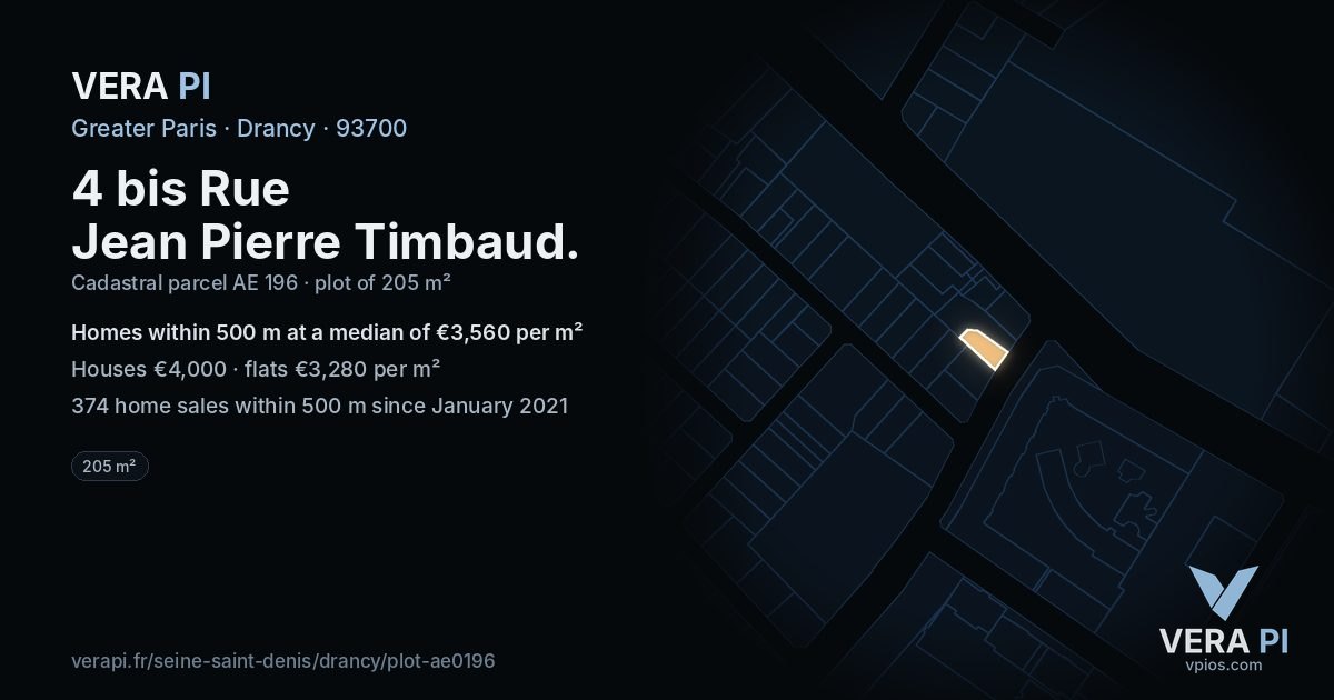 4 bis Rue Jean Pierre Timbaud, Drancy at night – the plot lit, the parcels around coloured by the prices near them
