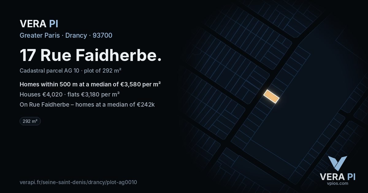 17 Rue Faidherbe, Drancy at night – the plot lit, the parcels around coloured by the prices near them