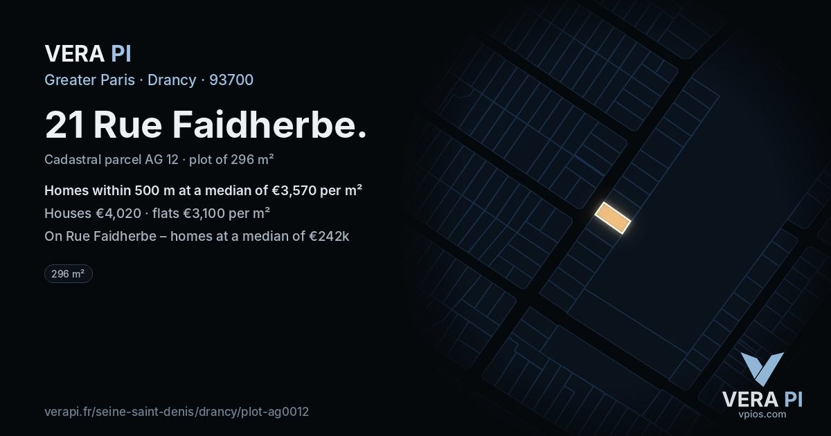 21 Rue Faidherbe, Drancy at night – the plot lit, the parcels around coloured by the prices near them