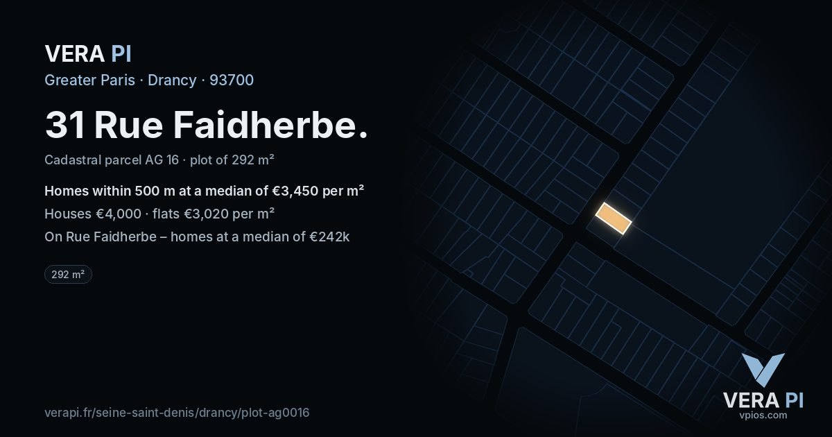 31 Rue Faidherbe, Drancy at night – the plot lit, the parcels around coloured by the prices near them