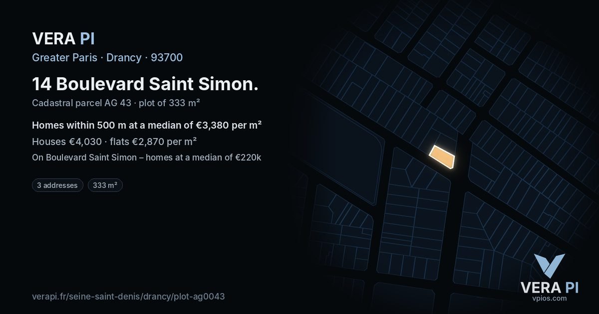 14 Boulevard Saint Simon, Drancy at night – the plot lit, the parcels around coloured by the prices near them