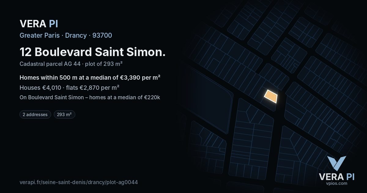 12 Boulevard Saint Simon, Drancy at night – the plot lit, the parcels around coloured by the prices near them