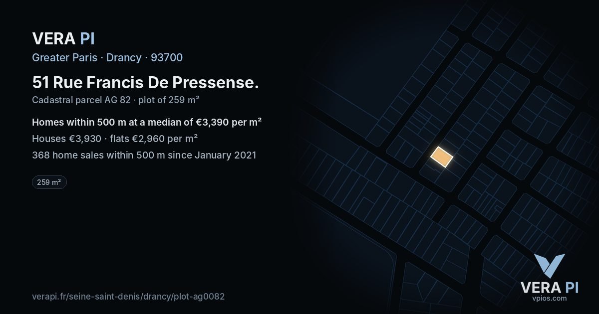 51 Rue Francis De Pressense, Drancy at night – the plot lit, the parcels around coloured by the prices near them